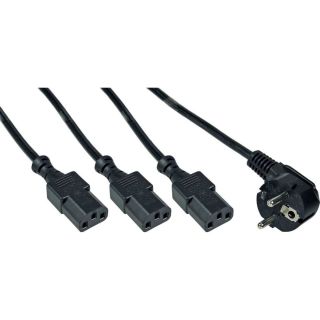 InLine Netz-Y-Kabel Schutzk auf 3x Kaltgerätest. schw. 2m+1/2/3m