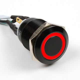 Impactics Vandalismustaster | IP67 | Alu schwarz | Power SW/LED Kabel | rote LED