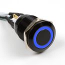 Impactics Vandalismustaster | IP67 | Alu schwarz | Power SW/LED Kabel blaue LED