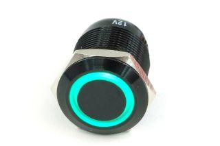 Phobya Vandalismus / Klingeltaster 19mm Aluminium schwarz, gr&uuml;n Ring beleuchtet 6pin